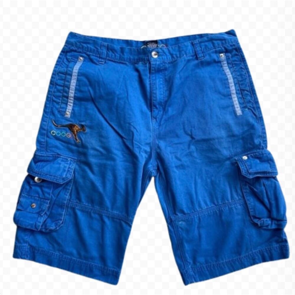 Vintage Y2K Coogi Men's Blue Cargo Shorts with Kangaroo Logo - Size W40